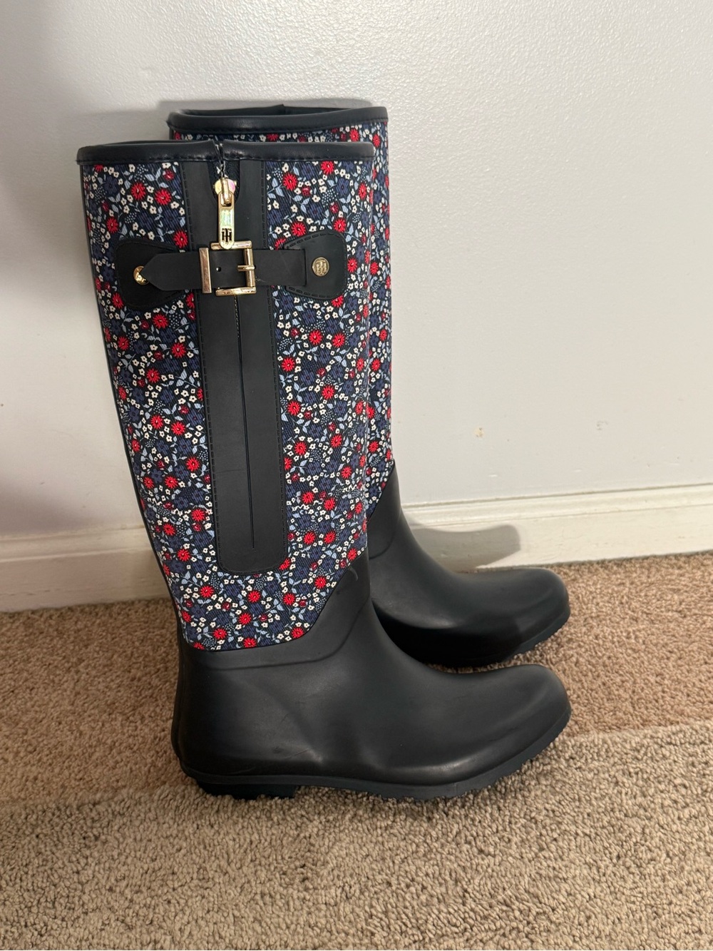 Tommy Hilfiger Navy Floral Tall Rain Boots